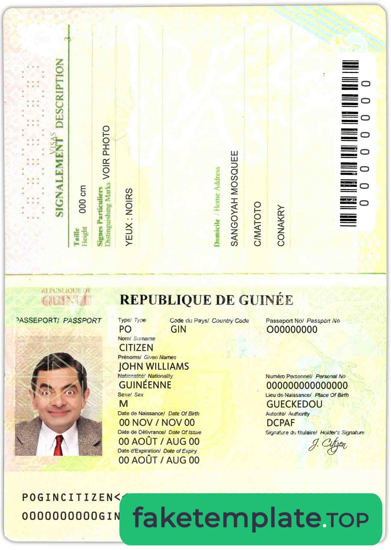 Feature of fake Guinea passport example (2014-2018)